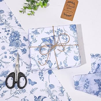 Amazon.com: Whaline 100 Sheet Blue Floral Tissue Paper